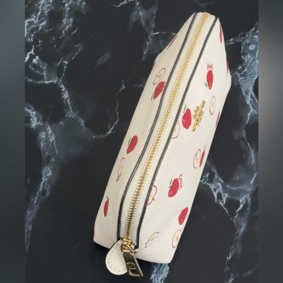 Coach White Red Cosmetic Leather Bag Clutch Case with Red Apple Print AUTHENTIC - Picture 7 of 12